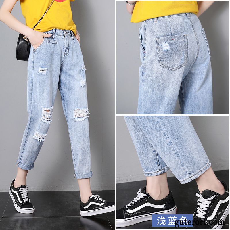 Jeans Damen Harlan Retro Schüler Trend Löcher Sommer Hellblau