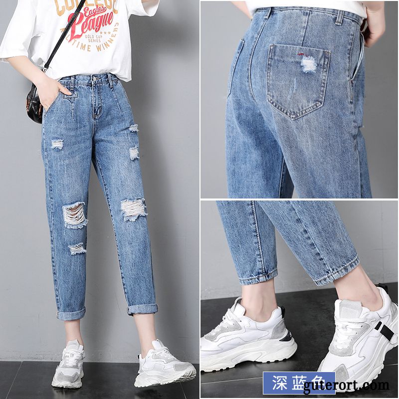 Jeans Damen Harlan Retro Schüler Trend Löcher Sommer Hellblau