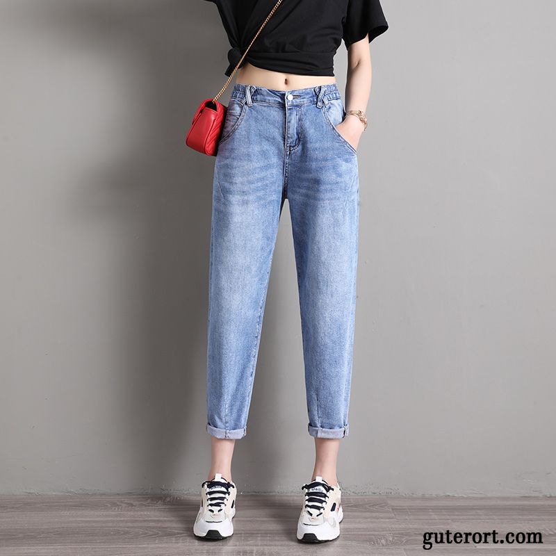 Jeans Damen Hose Lose Dünn Sommer Hohe Taille Schwarz