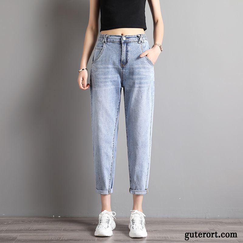 Jeans Damen Hose Lose Dünn Sommer Hohe Taille Schwarz