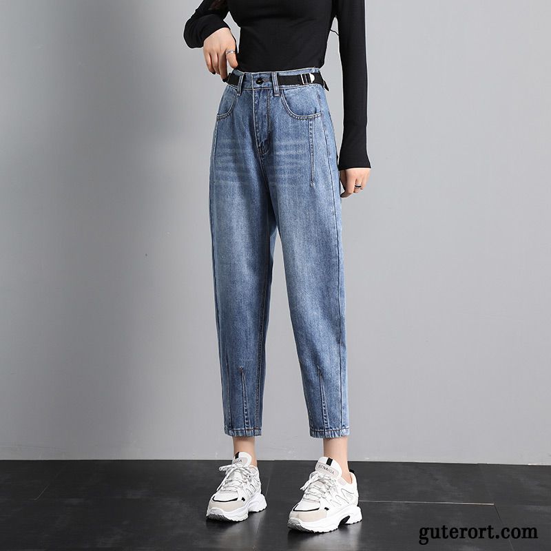 Jeans Damen Neu Trend Feder Hose Gerade Harlan Dunkelblau