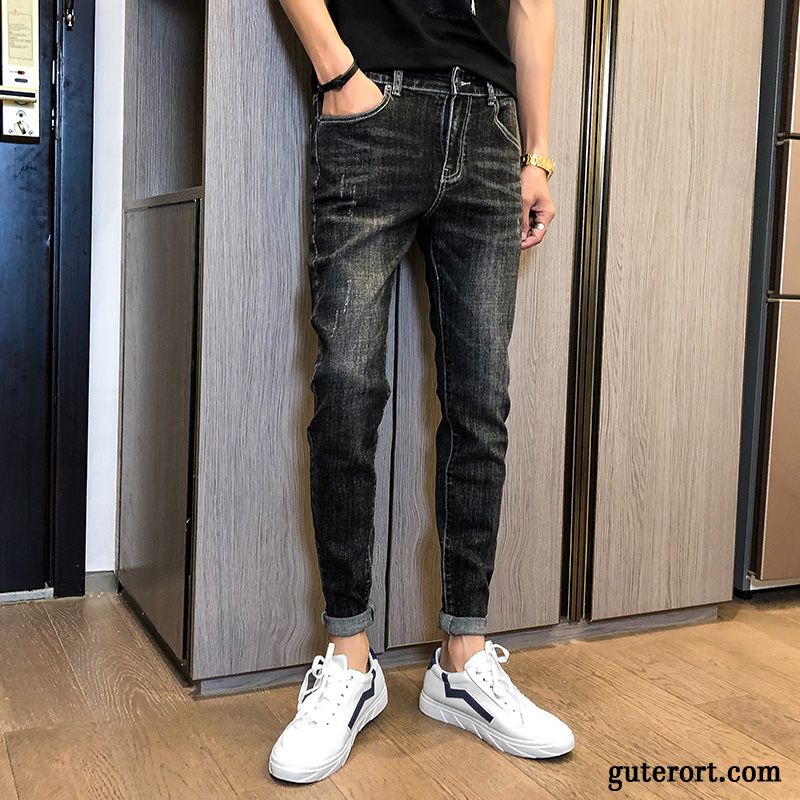 Jeans Herren Allgleiches Freizeit Dünn Trend Feder Schlank Blau Schwarz