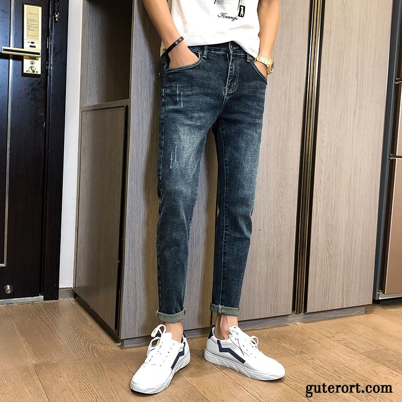 Jeans Herren Allgleiches Freizeit Dünn Trend Feder Schlank Blau Schwarz