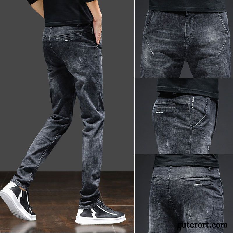 Jeans Herren Elastisch Europa Schlank Herbst Trend Hose Schwarz