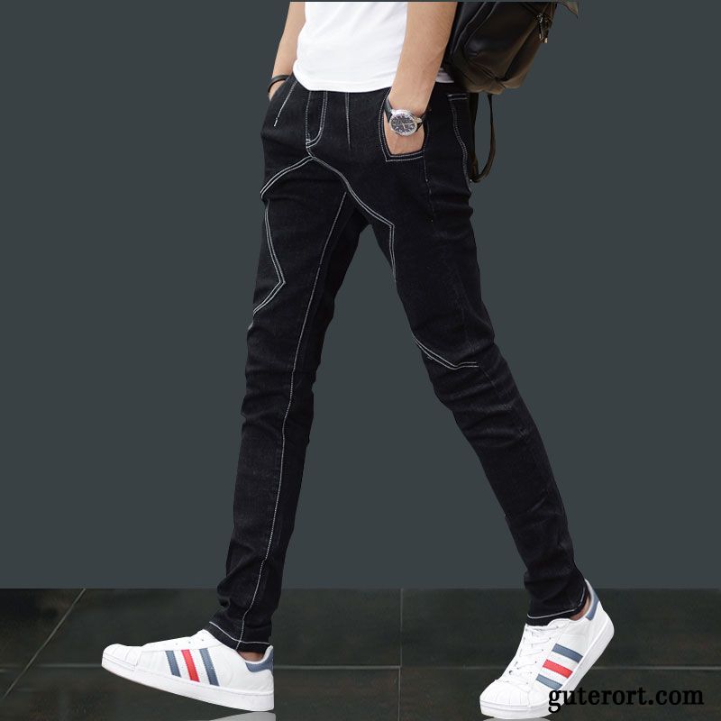 Jeans Herren Elastisch Europa Schlank Herbst Trend Hose Schwarz