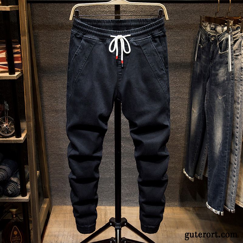 Jeans Herren Europa Freizeit Trend Allgleiches Herbst Elastisch Schwarz