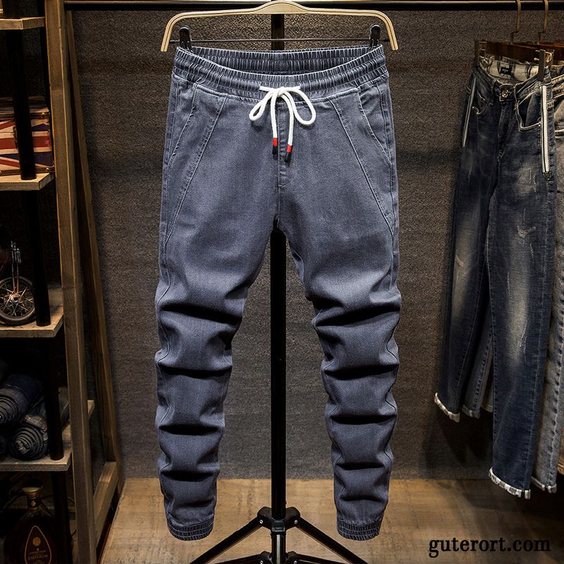 Jeans Herren Europa Freizeit Trend Allgleiches Herbst Elastisch Schwarz