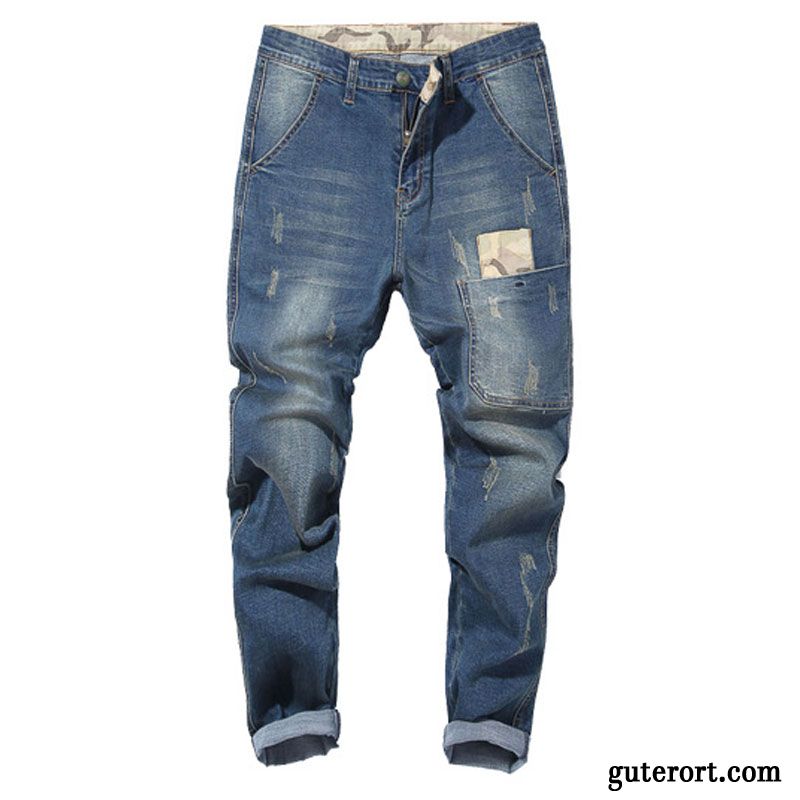 Jeans Herren Freizeit Große Größe Fett Trend Dünn Lose Blau