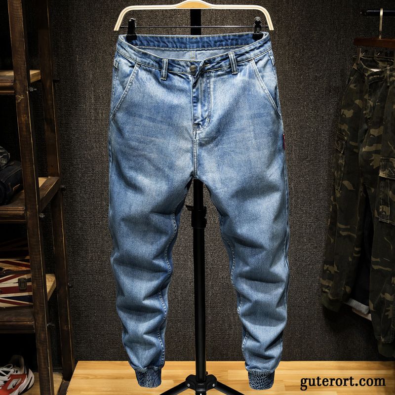 Jeans Herren Freizeit Lose Schmales Bein Hose Große Größe Trend Blau Grau