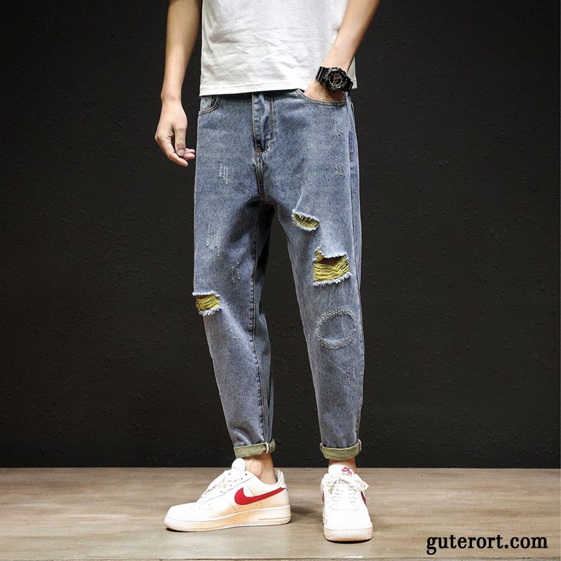 Jeans Herren Große Größe Trend Freizeit Neunte Hose Weites Bein Dünn Gelb Hell