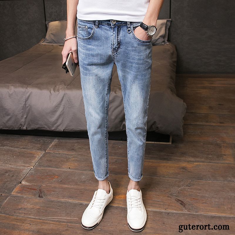 Jeans Herren Schlank Dünn Trend Allgleiches Feder Europa Blau