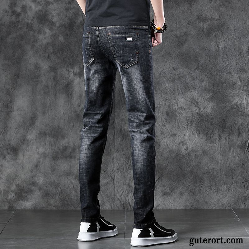 Jeans Herren Schlank Elastisch Freizeit Lange Gerade Hose Blau