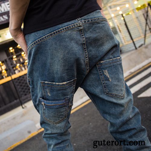 Jeans Herren Schlank Lange Retro Waschen Lose Große Größe Schwarz Grau