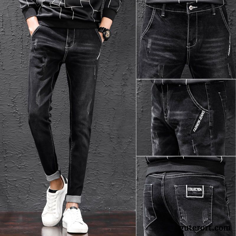 Jeans Herren Schmales Bein Lange Trend Freizeit Herbst Schlank Schwarz