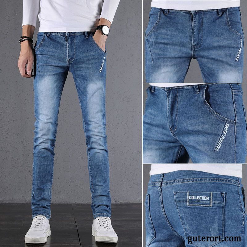 Jeans Herren Schmales Bein Lange Trend Freizeit Herbst Schlank Schwarz