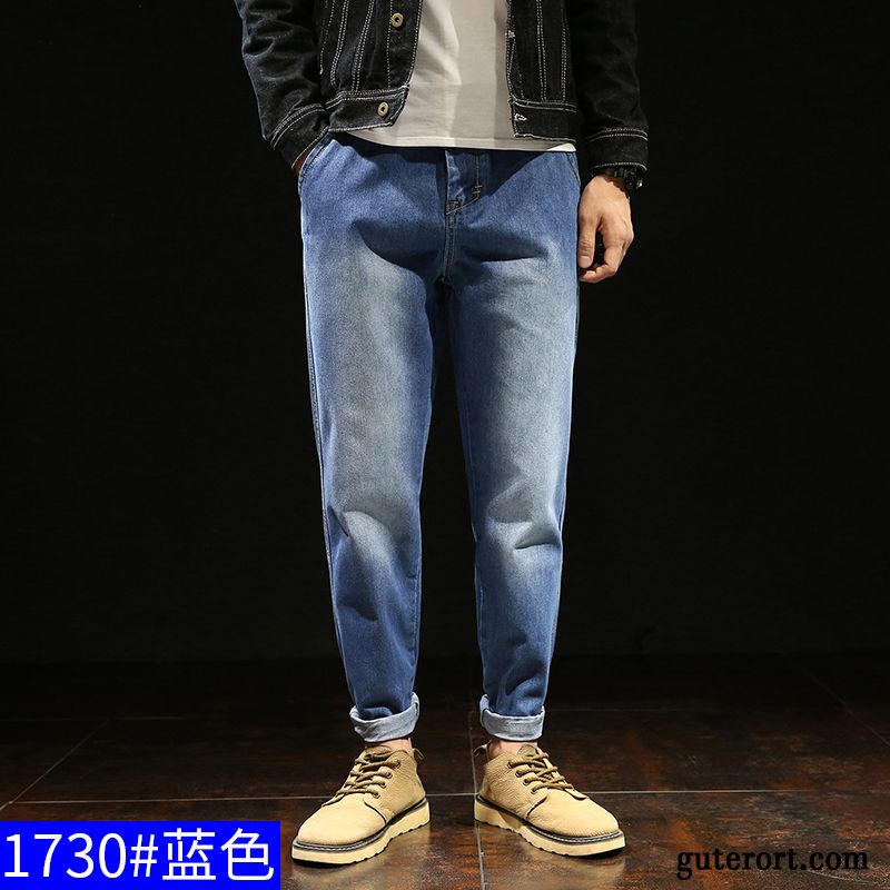 Jeans Herren Trend Dünn Neu Feder Löcher Hose Hellblau