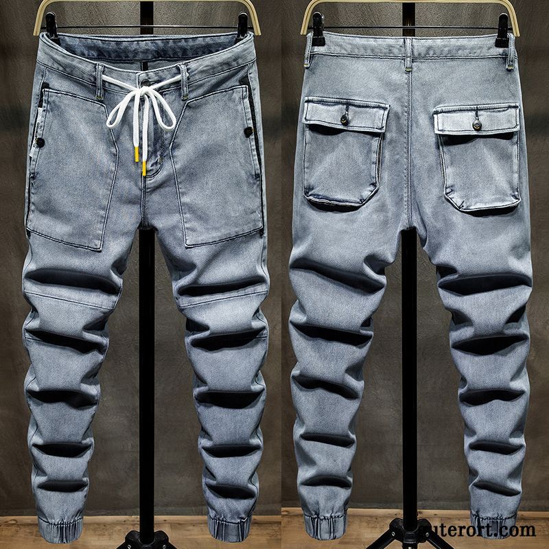 Jeans Herren Werkzeugbau Trend Sommer Europa Dünn Schlank Grau Hell