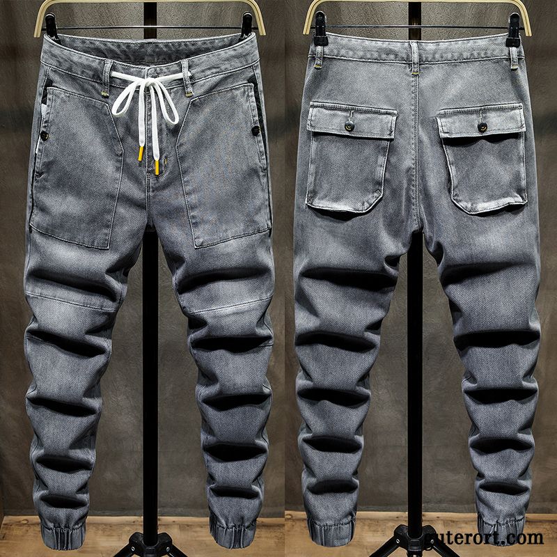 Jeans Herren Werkzeugbau Trend Sommer Europa Dünn Schlank Grau Hell