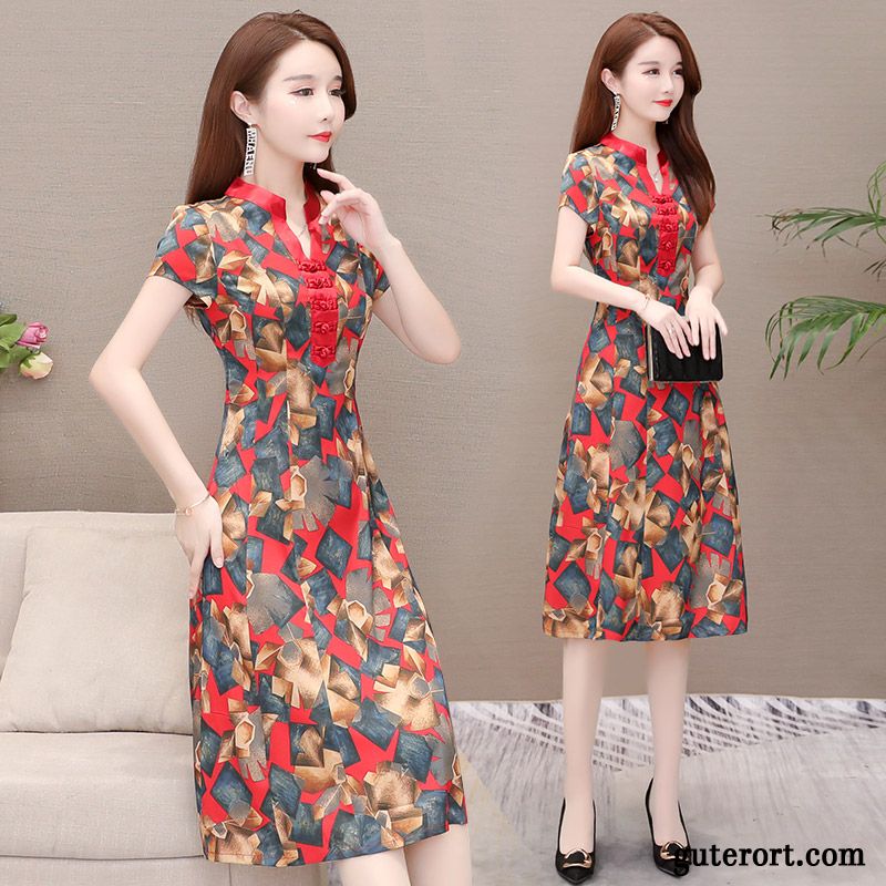 Kleider Damen Neu Sommer Temperament Cheongsam Rot