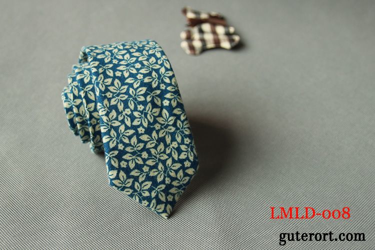 Krawatte Herren Baumwolle Bedrucken 6cm Mode Retro Hemd Blau