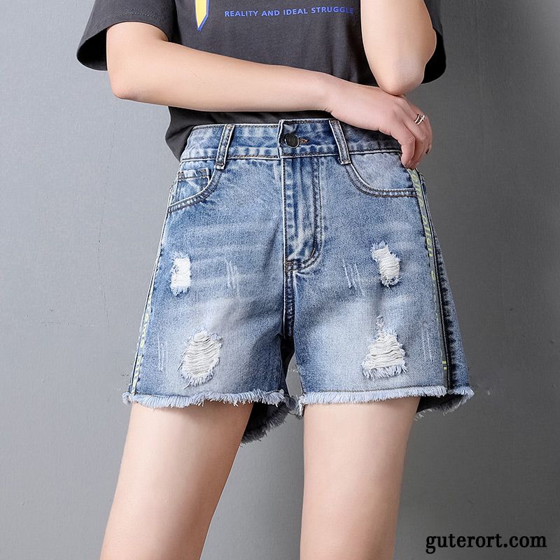 Kurze Hosen Damen Dünn Hot Pants A Schreiben Sommer Trend Outwear Blau