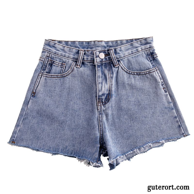 Kurze Hosen Damen Rand Hohe Taille Allgleiches Schüler Sommer Lose Blau Grau