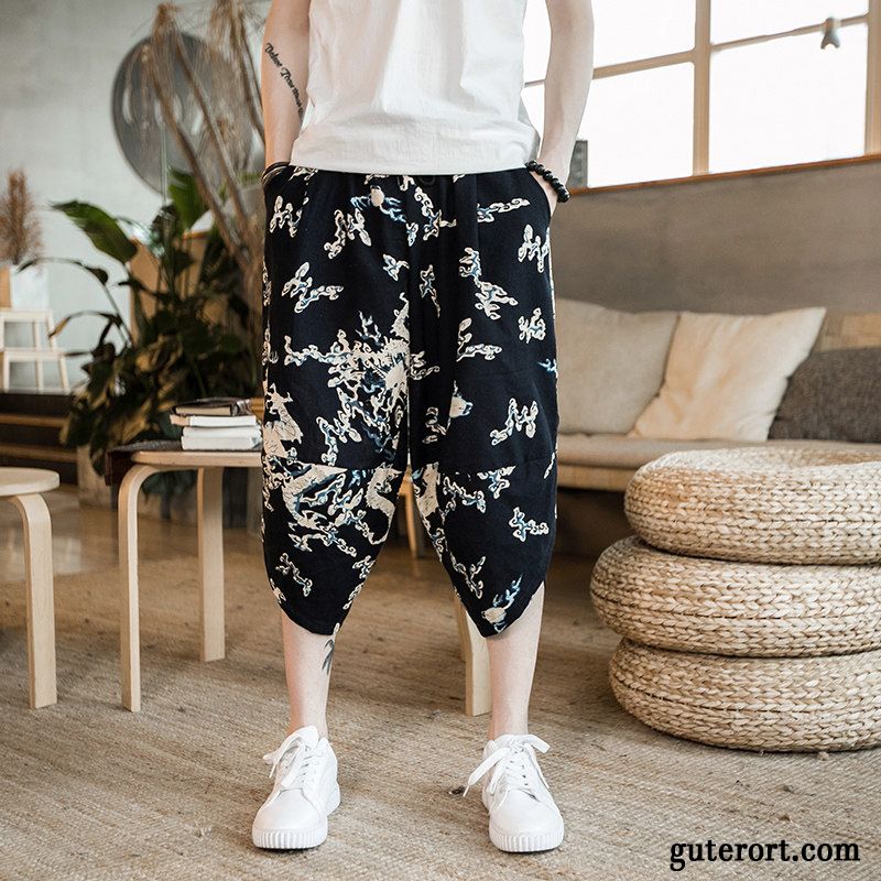 Kurze Hosen Herren Blume Dünn Geschnittene Hose Sommer Große Größe Freizeit Blau