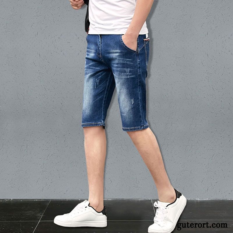 Kurze Hosen Herren Europa Trend Schlank Sommer Freizeit Geschnittene Hose Blau