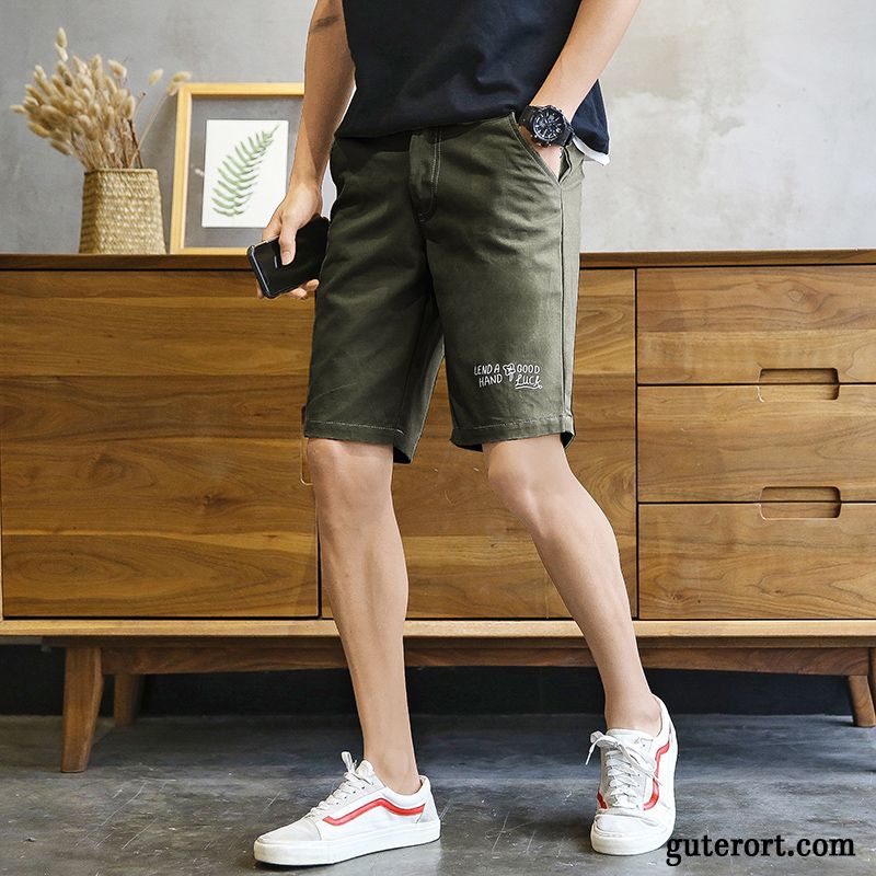 Kurze Hosen Herren Rein Freizeit Drucken Baumwolle Sommer Trend Khaki Rot