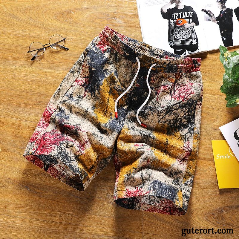 Kurze Hosen Herren Trend Lose Freizeit Allgleiches Europa Sport Camouflage Sandfarben Blau