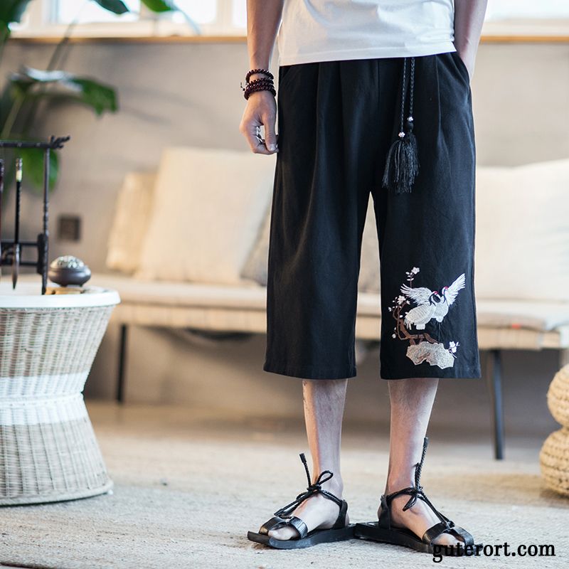 Kurze Hosen Herren Weites Bein Freizeit Sommer Geschnittene Hose Chinesischer Stil Trend Khaki Sandfarben