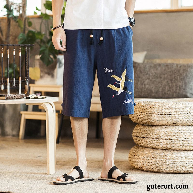 Kurze Hosen Herren Weites Bein Freizeit Sommer Geschnittene Hose Chinesischer Stil Trend Khaki Sandfarben