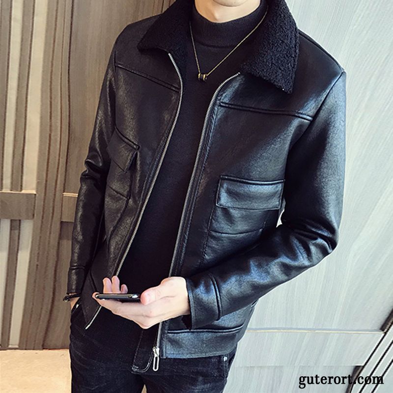 Lederjacke Herren Neu Plus Samt Winter Trend Europa Verdickung Gelb