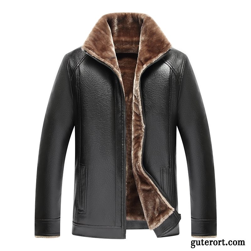 Lederjacke Herren Verdickung Überzieher Winter Plus Samt Herbst Große Größe Braun