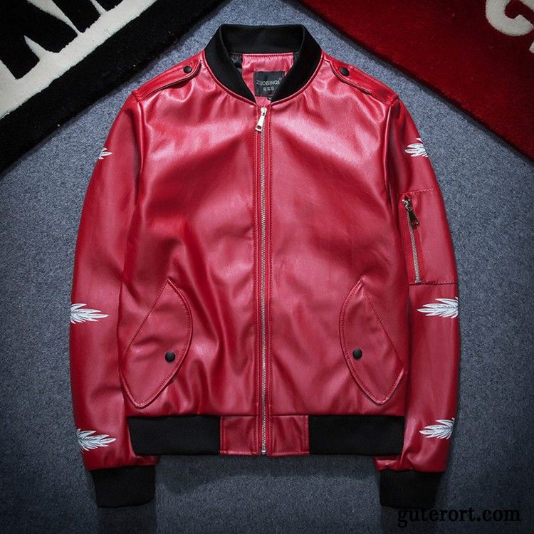 Lederjacke Herren Überzieher Neu Herbst Jugend Trend Europa Grau