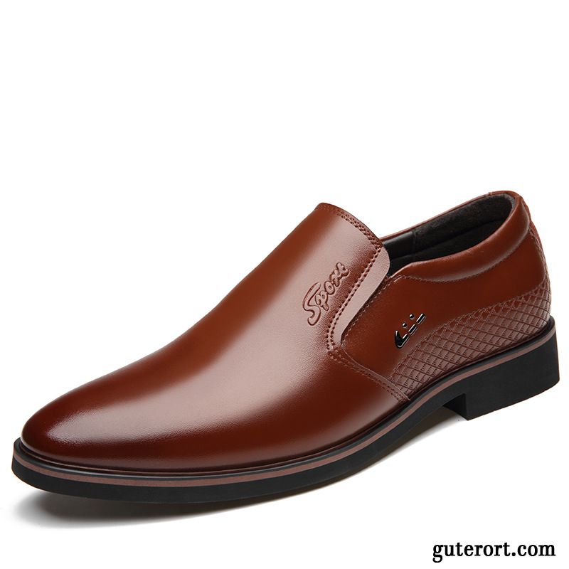 Lederschuhe Herren Lederschue Echtleder Slip-on Schnürsenkel Feder Geschäft Schwarz