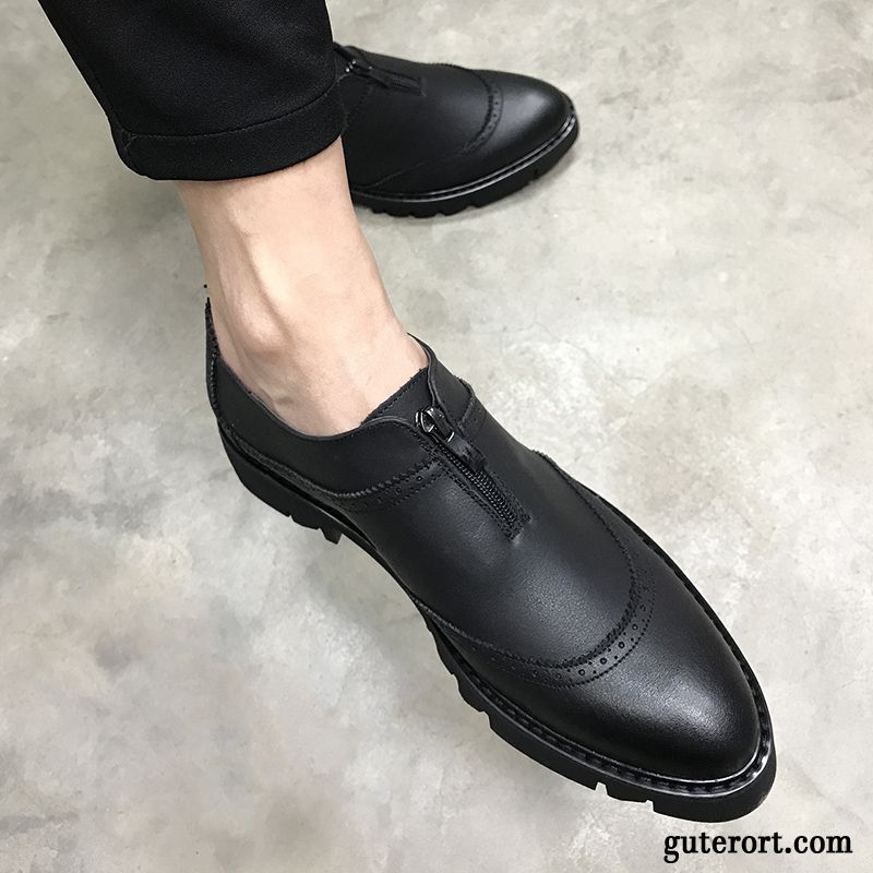 Lederschuhe Herren Lederschue Erhöht Dicke Sohle Spitze Trend Casual Schwarz