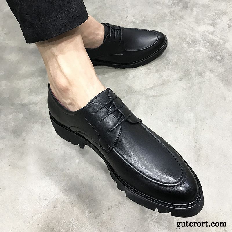 Lederschuhe Herren Lederschue Erhöht Dicke Sohle Spitze Trend Casual Schwarz