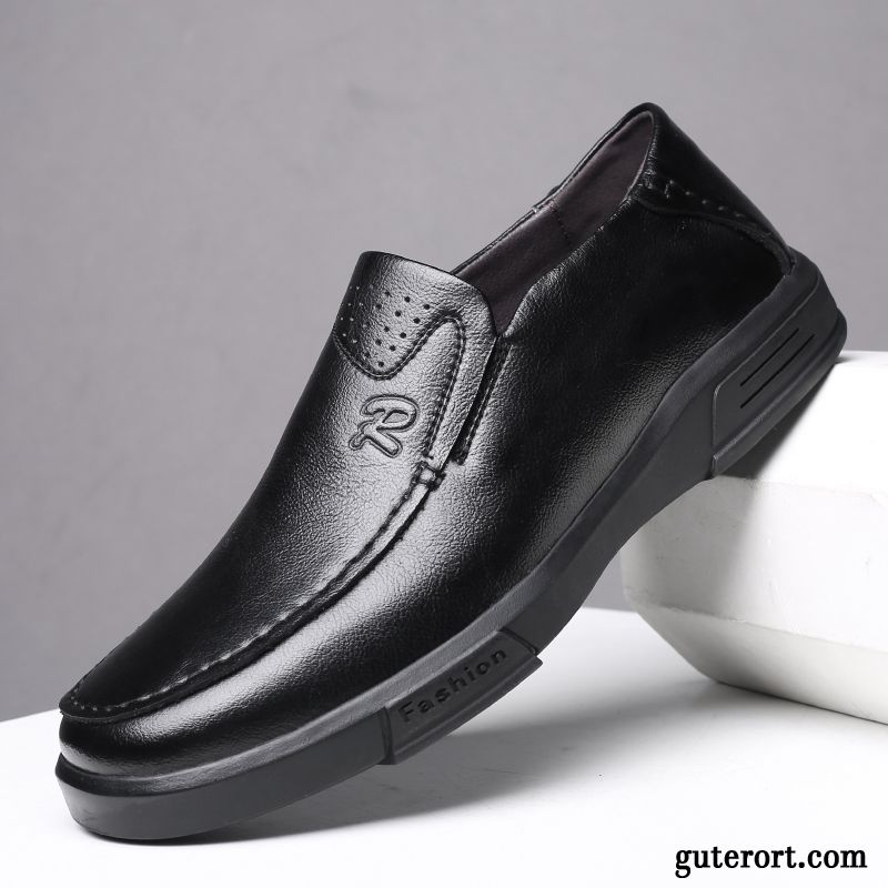 Lederschuhe Herren Weiche Sohle England Faul Allgleiches Lederschue Echtleder Schwarz