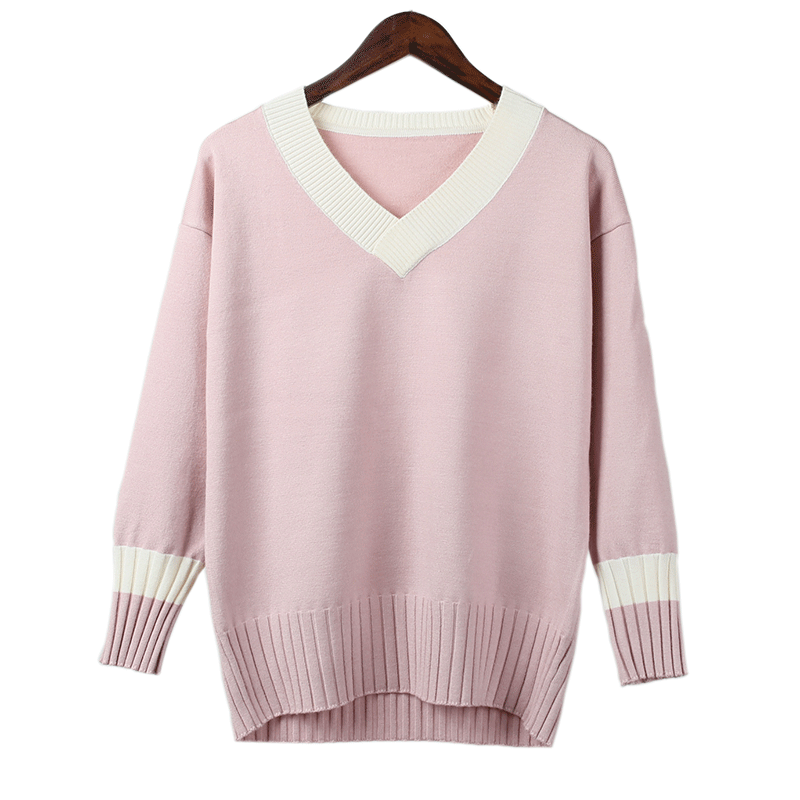 Pullover Damen Kurzer Absatz Baumwolle Unteres Hemd Leder Herbst Stricken Rosa