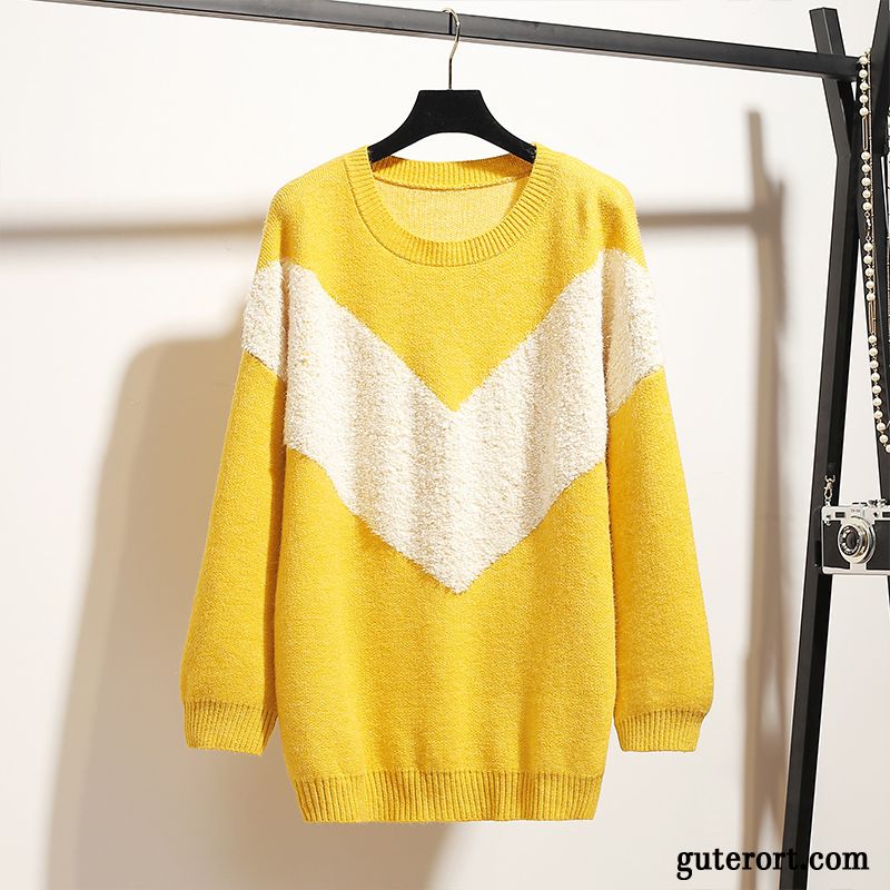 Pullover Damen Neu Dünn Lose Strickwaren Mantel Herbst Gelb