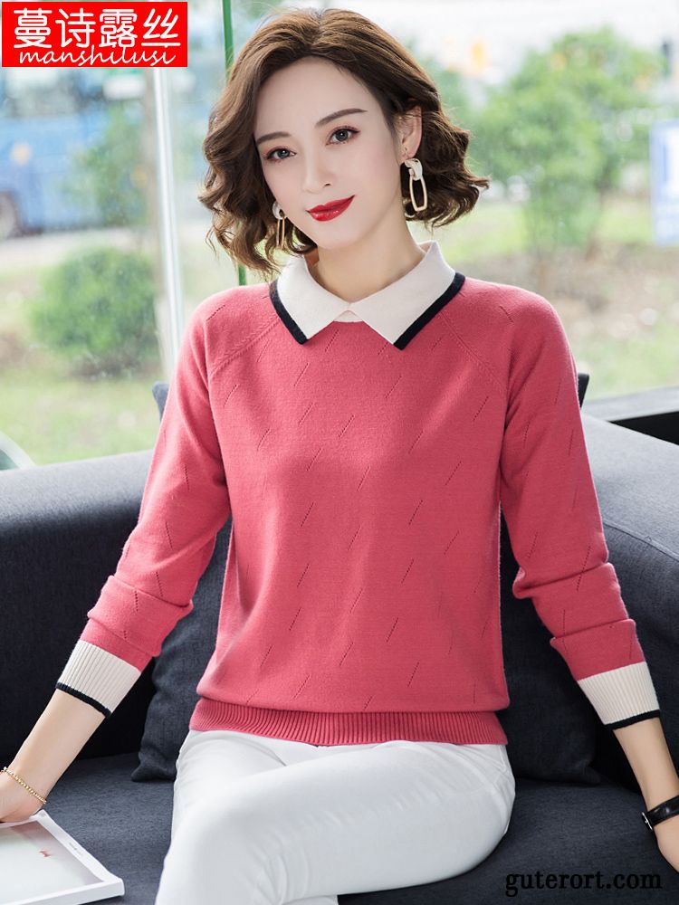 Pullover Damen Strickwaren Herbst Lose Neu Mantel Trend Gelb Rot