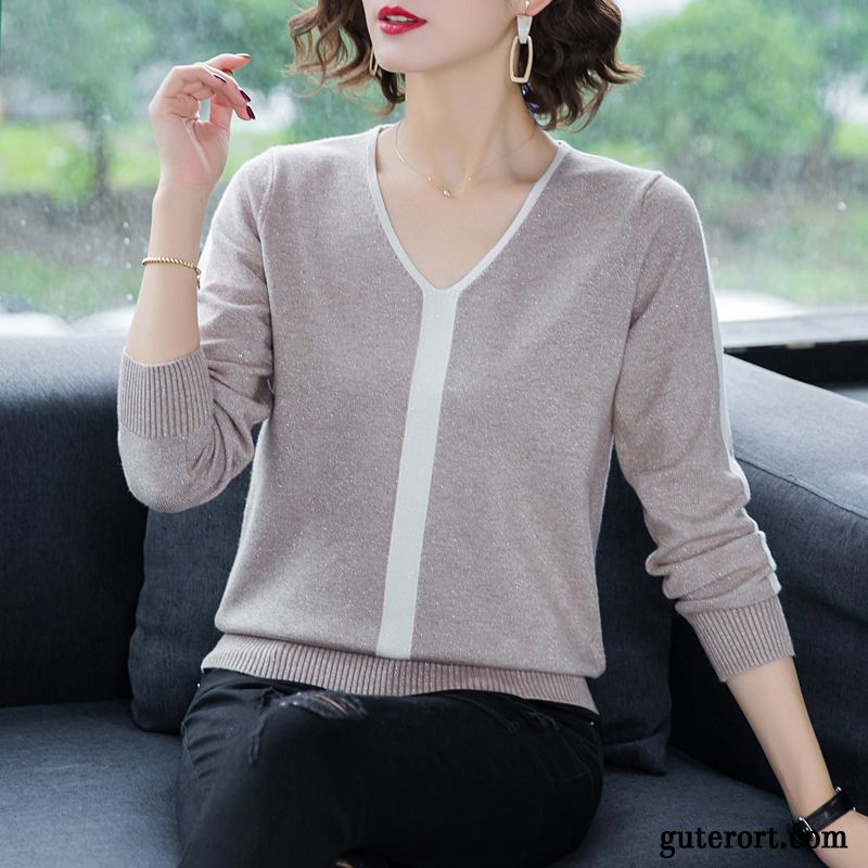 Pullover Damen Strickwaren Kurzer Absatz Neu Herbst Lange Ärmel Trend Weiß