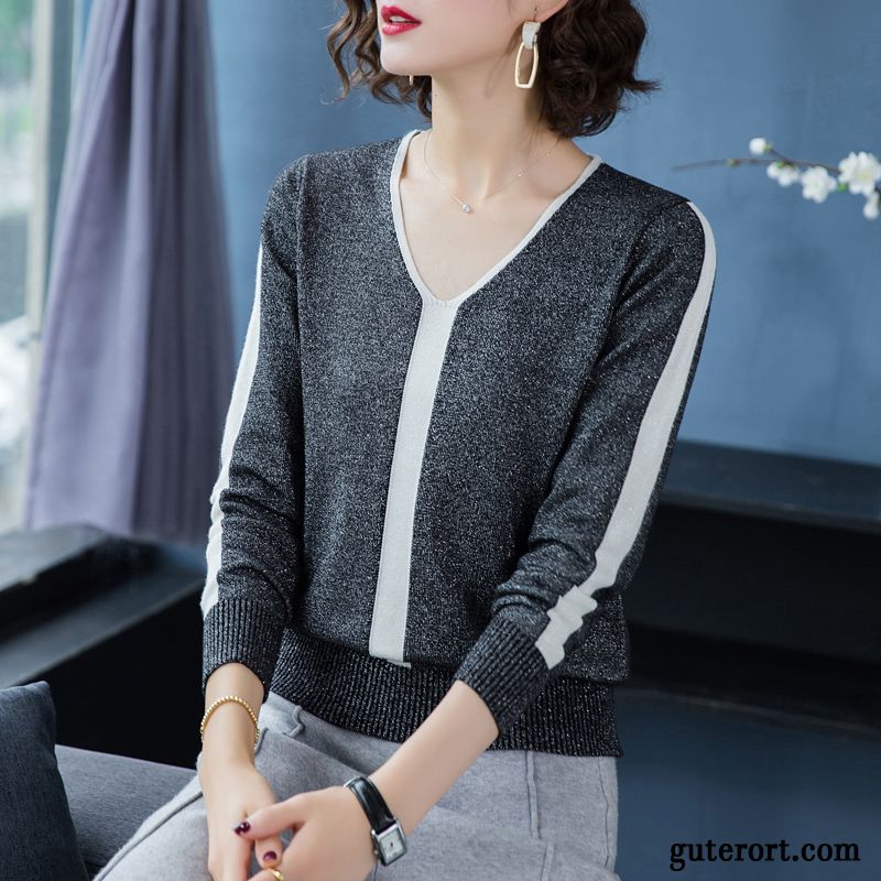 Pullover Damen Strickwaren Kurzer Absatz Neu Herbst Lange Ärmel Trend Weiß