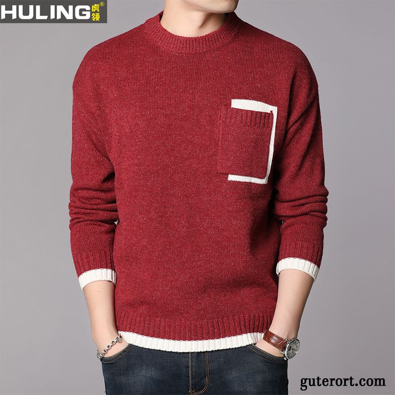 Pullover Herren Mantel Winter Strickwaren Tasche Trend Herbst Rot