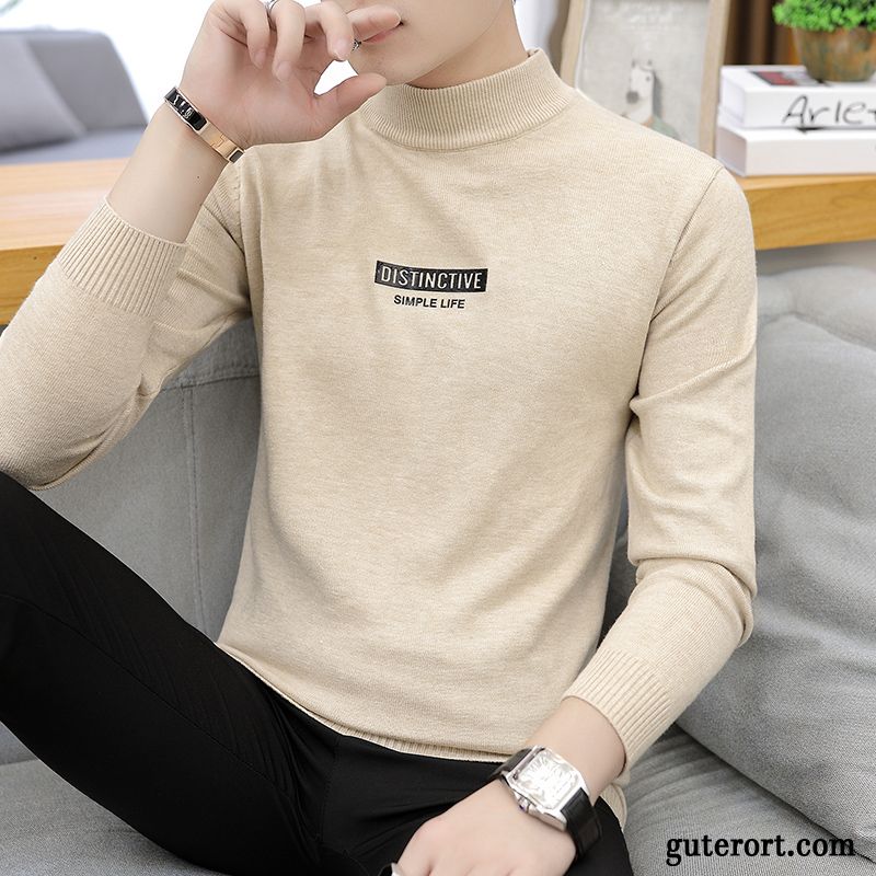 Pullover Herren Pullovers Strickwaren Jugend Neu Trend Rollkragen Grau