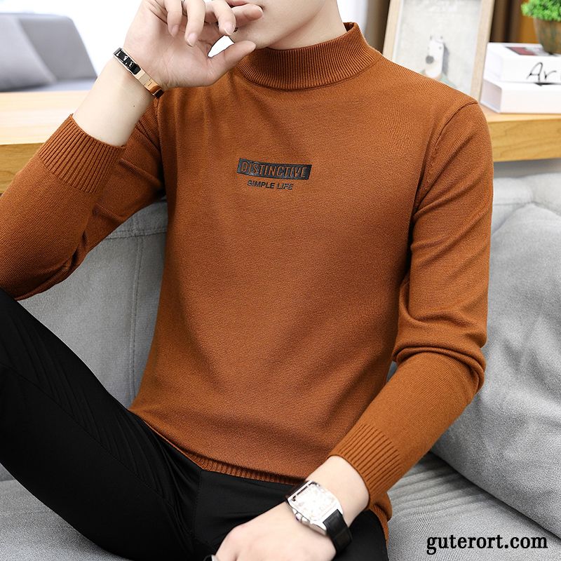 Pullover Herren Pullovers Strickwaren Jugend Neu Trend Rollkragen Grau