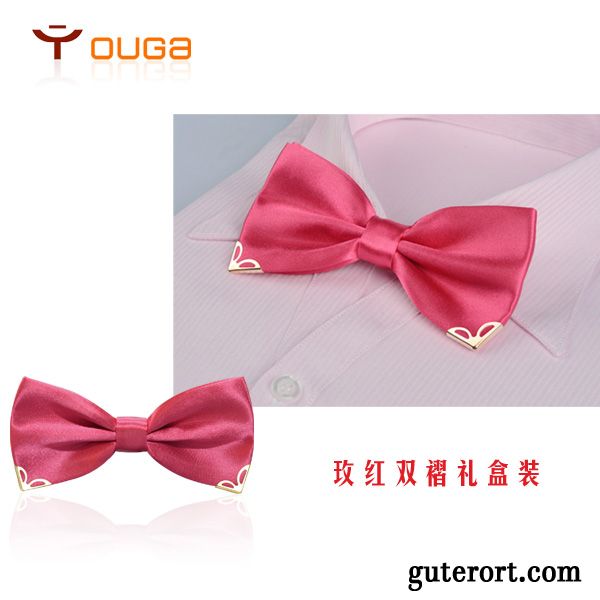 Querbinder Fliege Herren Bowknot Exquisit Doppelter Rock Bräutigam Formelle Kleidung Damen Bordeauxrot Gold