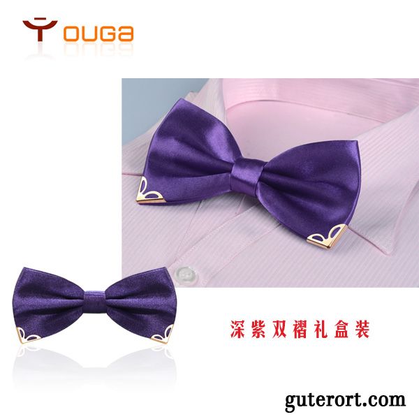 Querbinder Fliege Herren Bowknot Exquisit Doppelter Rock Bräutigam Formelle Kleidung Damen Bordeauxrot Gold