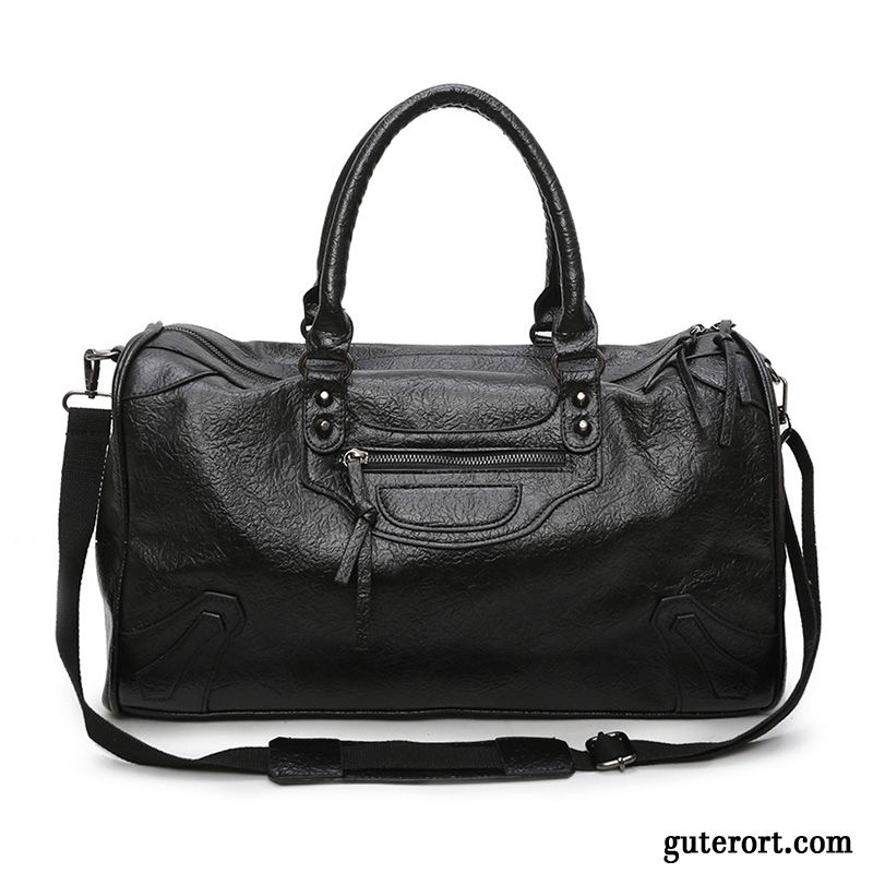 Reisetasche Damen Geschäftsreise Reisen Leder Gepäcktasche Fitness Kurz Schwarz